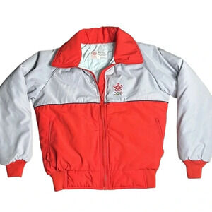 VTG 1988 Calgary Winter Olympics ski Jacket . Women size  LM. Red , grey, bomber